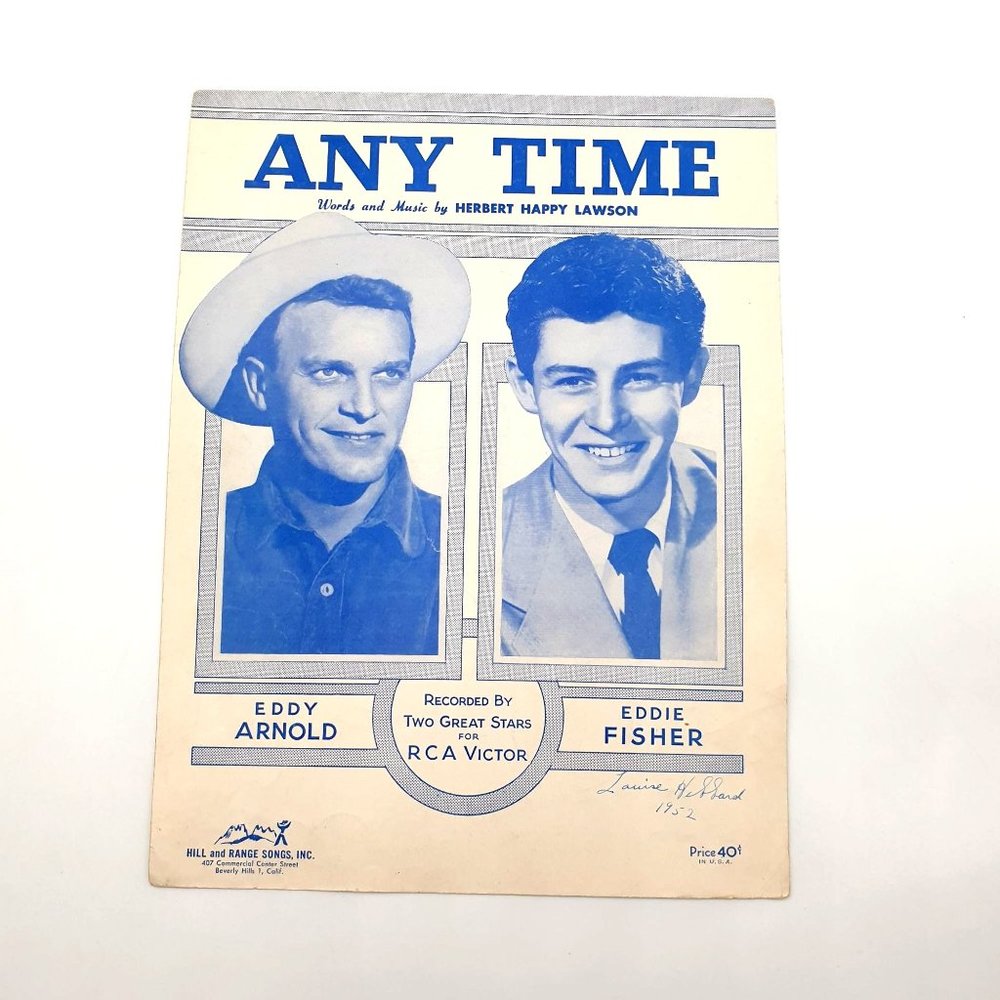 Vintage Sheet Music 1949 Any Time Herbert Happy Lawson Eddy Arnold Eddie Fisher